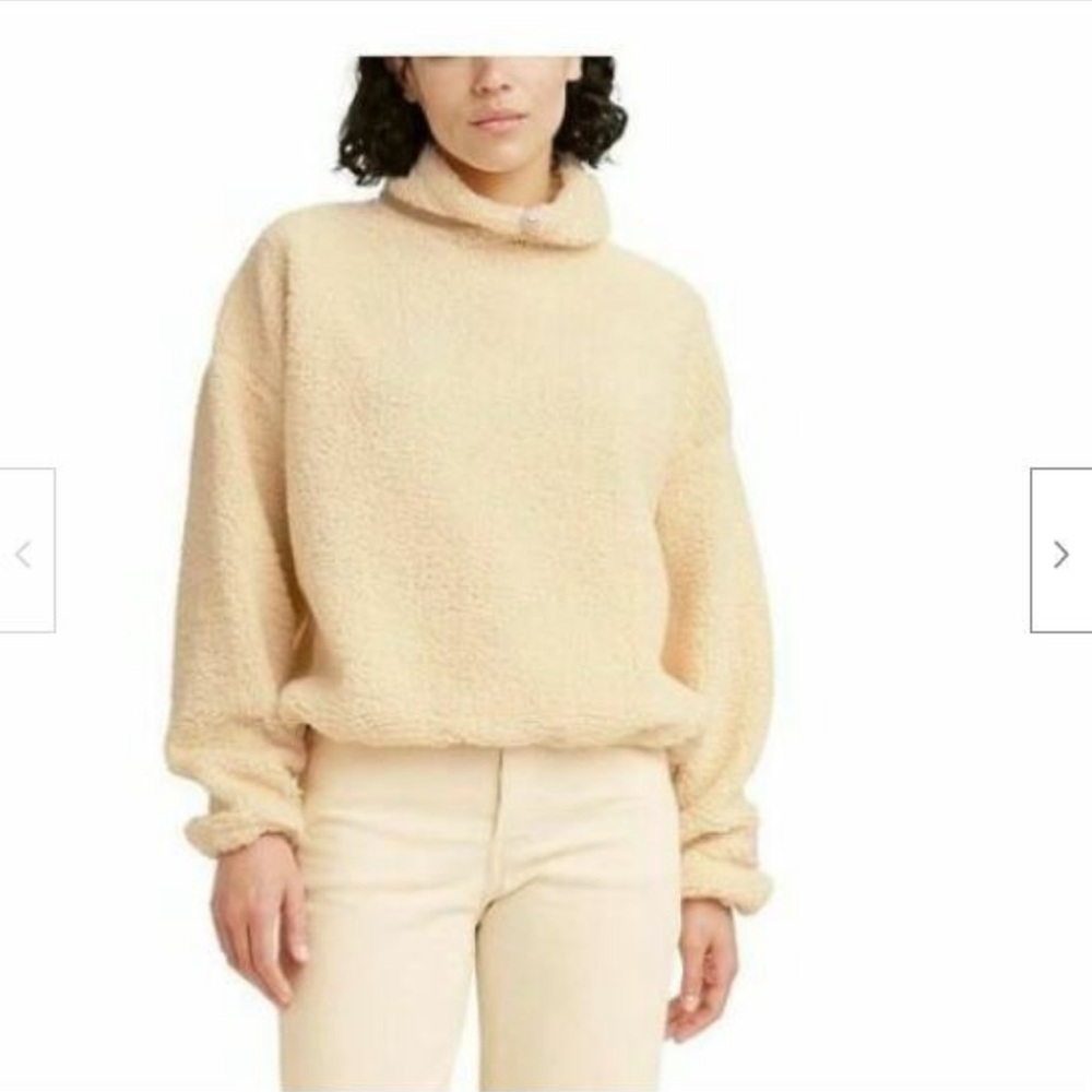 Levi’s Cream Sherpa Fleece Pullover | Size L | Cozy Teddy Style Sweater